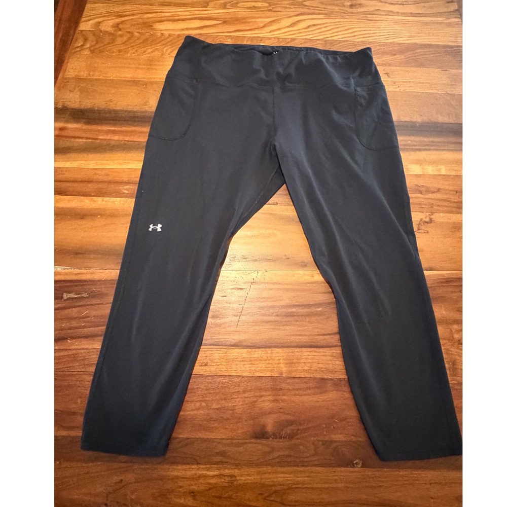 Under Armour Womens HeatGear High Waisted Cropped Leggings Black Pockets XXXL